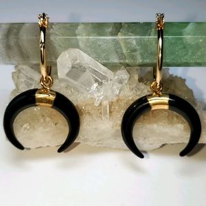 ✨18K Gold Hardresin Crescent Moon Dangle Hoops